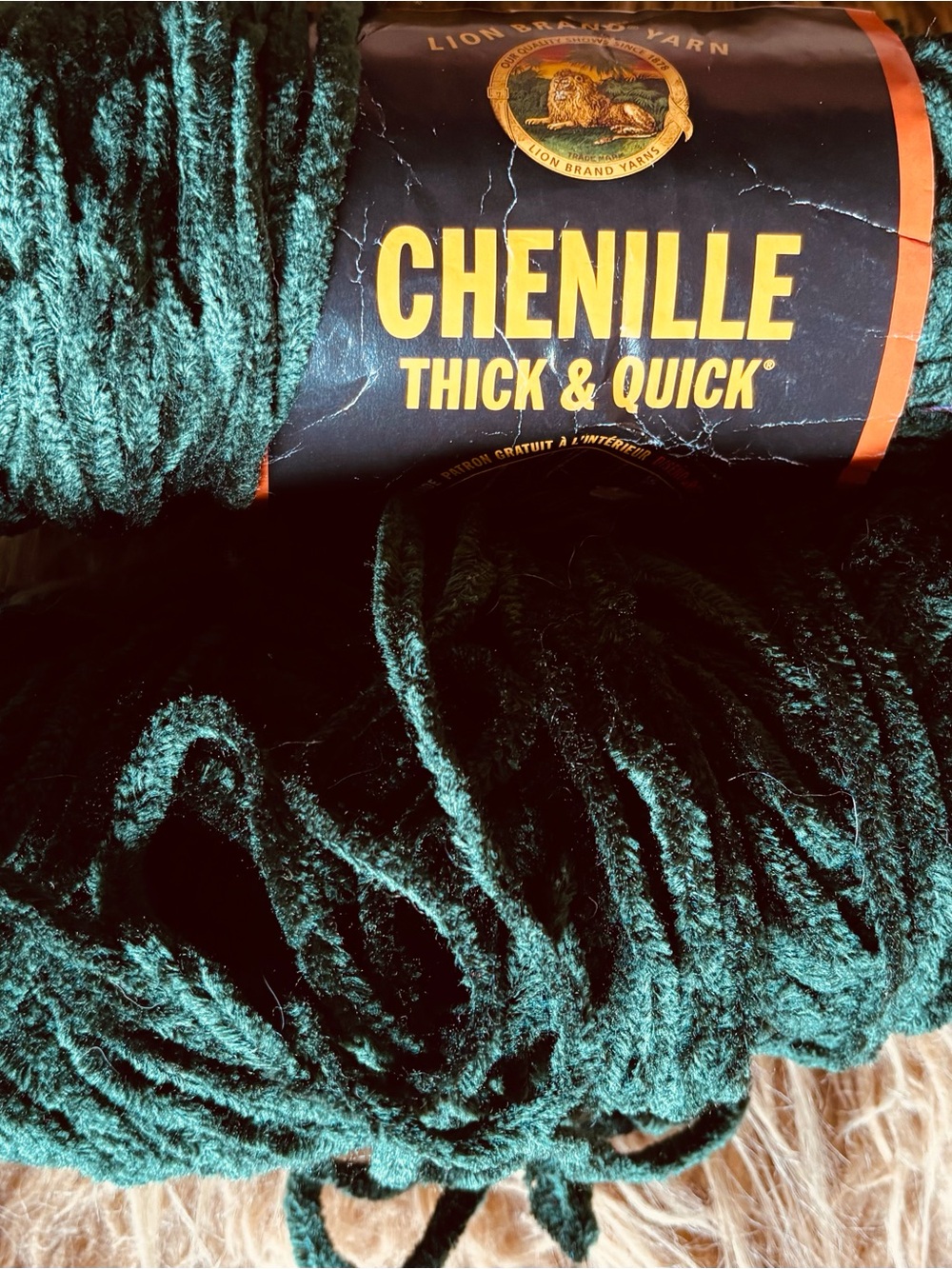 Chenille Yarn Forest Green by Lion Discontinue Yarn New